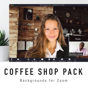 Coffee Shop Zoom Background Pack - 5 Cafe Virtual Background Images for Zoom Meetings
