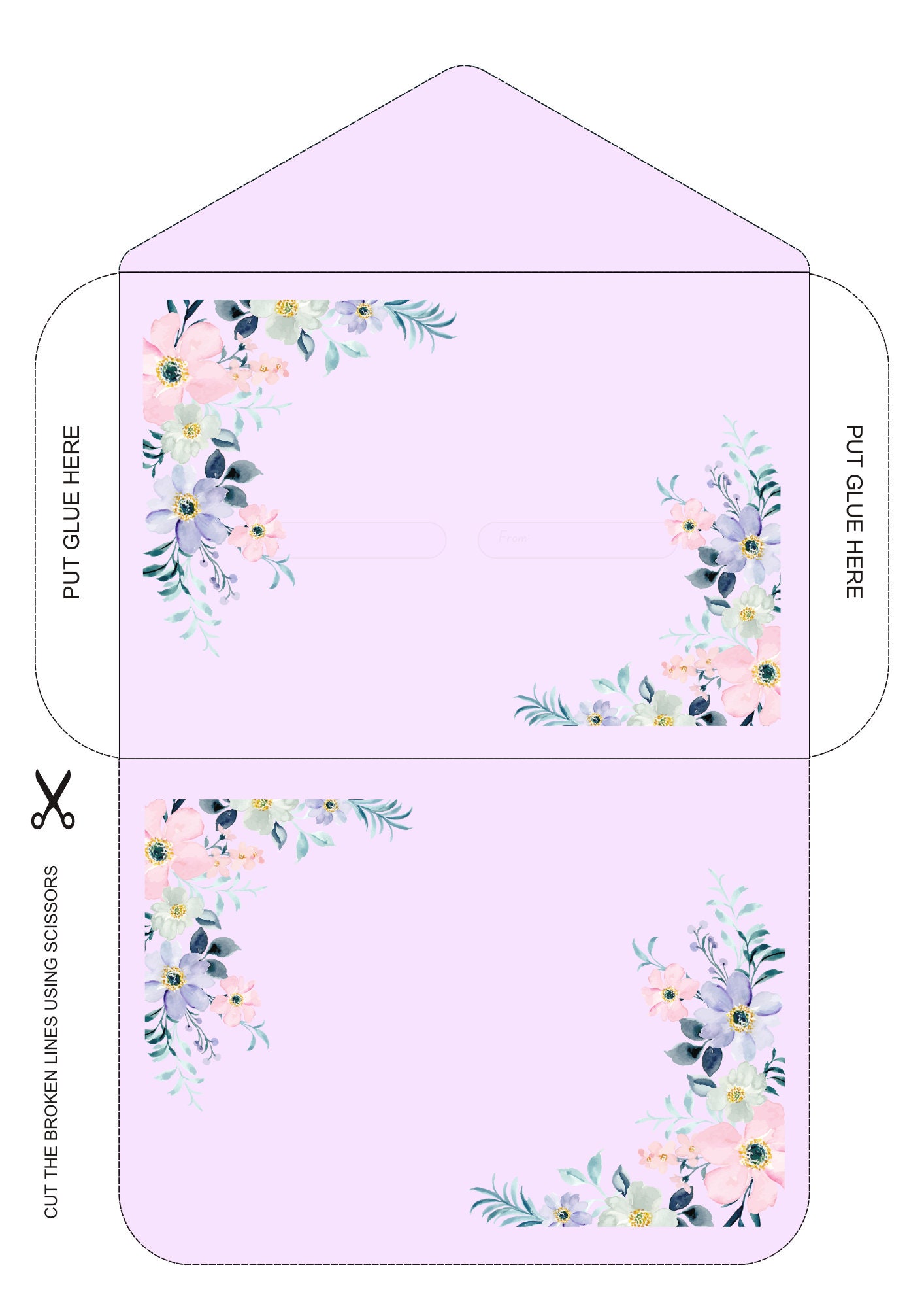 DIY Envelope Kit Printable Template With Floral Patterns Easy Cut DIY Envelope Kit Printable Template With Floral Patterns Easy Cut