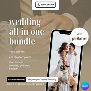 All-in-One Hochzeits-Bundle | bearbeitbare Vorlagen | mit MRR & PLR | 300+ Seiten Master Weiterverkaufsrechte | Hochzeitskarten | Sitzplan
