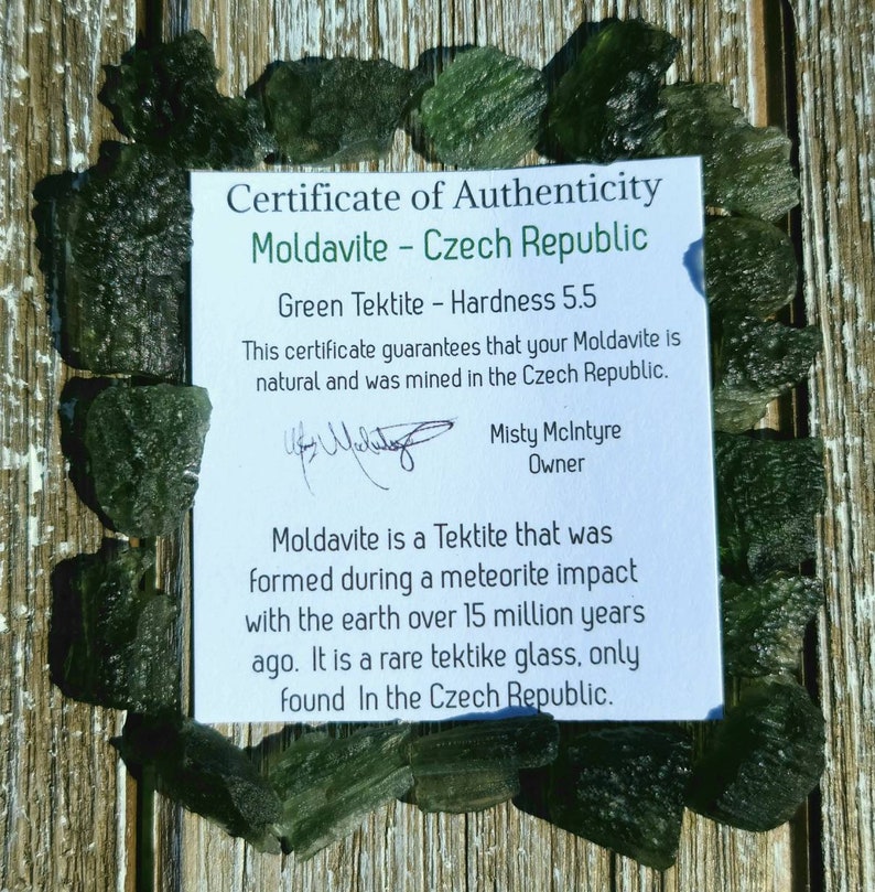 1  Piece of Authentic Rough Moldavite - stone of rapid transformation -Chips to 8g manifestation, abundance, meteorite, tektite, Raw crystal 