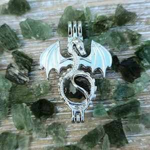 Moldavite Dragon Pendant - Transformation,  manifestation,  Crystal Pendant, Witchy, cage pendant, Tektite