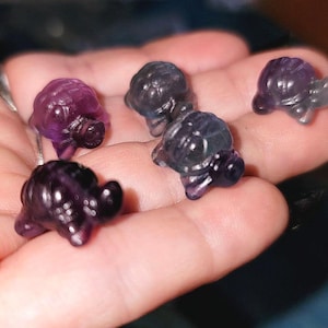 Rainbow Fluorite Crystal Mini Turtle Crystal Carving - learning aid, focus stone, green, Purple, Animal, Witchy Gift, Sea Witch
