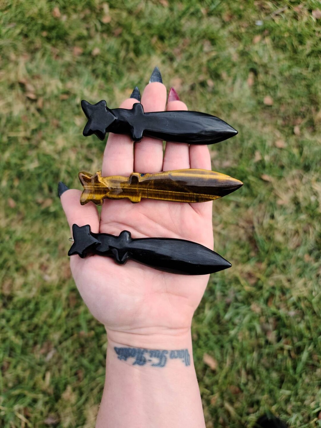 1 Obsidienne ou Tigers Eye Crystal Knife Mise à la terre Etsy France