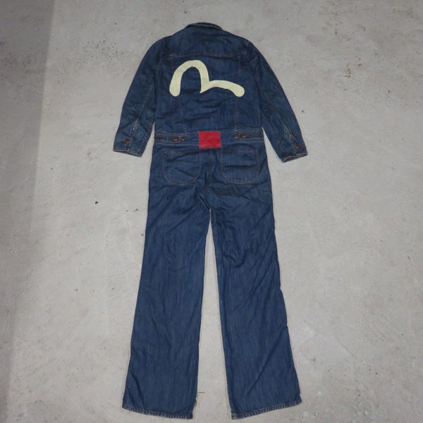 Evisu Big Logo Overall Denim Suit Grail Vintage Coverall Jeans Jumpsuit Japanese Brand Size M Waist 31