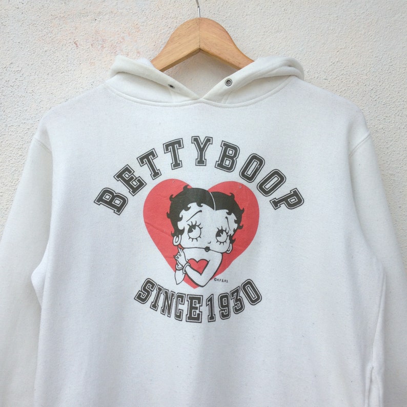 Betty Boop Cartoon Big Printed Vintage 90s White Hoodie