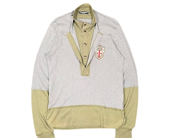 Dolce Gabbana D&G Vintage 2000s Layered Olive Long Sleeve Sweatshirt Cotton Sweater Made In Italy Men Women Size Medium