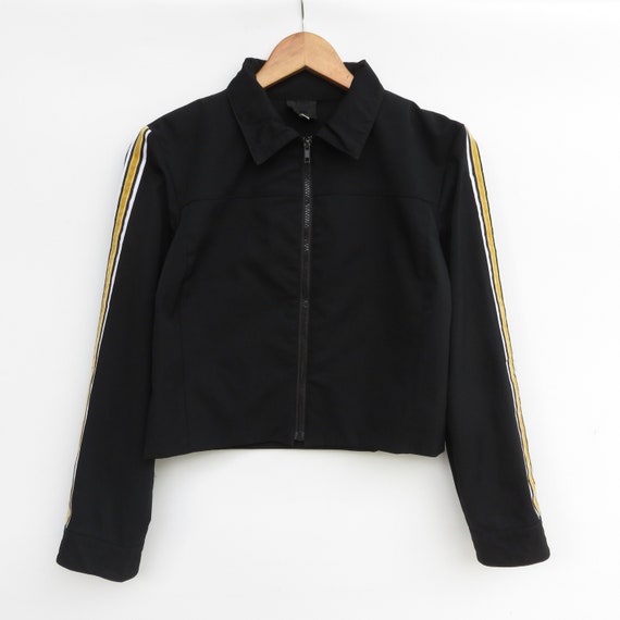 Vintage Anna Sui Cropped Side Tape Black Zip Up D… - image 1