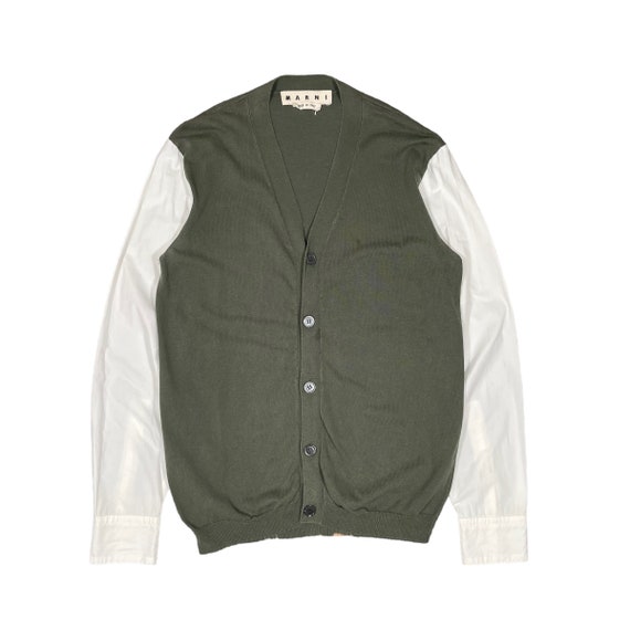 Marni, Marni Olive FW2017 Fall Winter Hybrid Luxury Designer Casual Cardigan Sweater Vintage 2000s Made In Italy Men Women Size XL