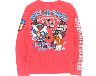 Ted Company Army Air Forces Flame of Victory AF-91 SQDN Red Devils FTR Group Angry Teddy Sukajan Punk Tattoo Yakuza Tiger Shirt Size Medium