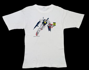 Gundam Mobile Suit Z Anime Japanese Vintage 1980s Movie Graphic Printed Single Stitch White Cotton Promo T Shirt
