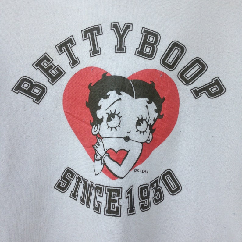 Betty Boop Cartoon Big Printed Vintage 90s White Hoodie