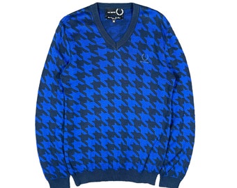 Raf Simons Fred Perry FW17 Otoño Invierno Houndstooth V Cuello Suéter Diseñador Prendas de Punto Vintage 2000s Hombres Mujeres Tamaño Pequeño