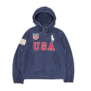 Polo Ralph Lauren USA Team 012 Patches Indigo Zipper Hooded Vintage 2000s Jacket Size Large
