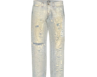 Dolce Gabbana x DC Comic Distressed Washed Grunge Punk Denim Jeans Straight Leg Designer Rare Vintage 2000s Men Women Size 29