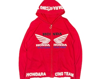 HONDA Racing Team VFR750F Super Bike Motorrad Biker Wir haben schon immer Flügel Japan Full Zip Rot Hoodie Pullover True Vintage 1980 Größe Medium gehabt
