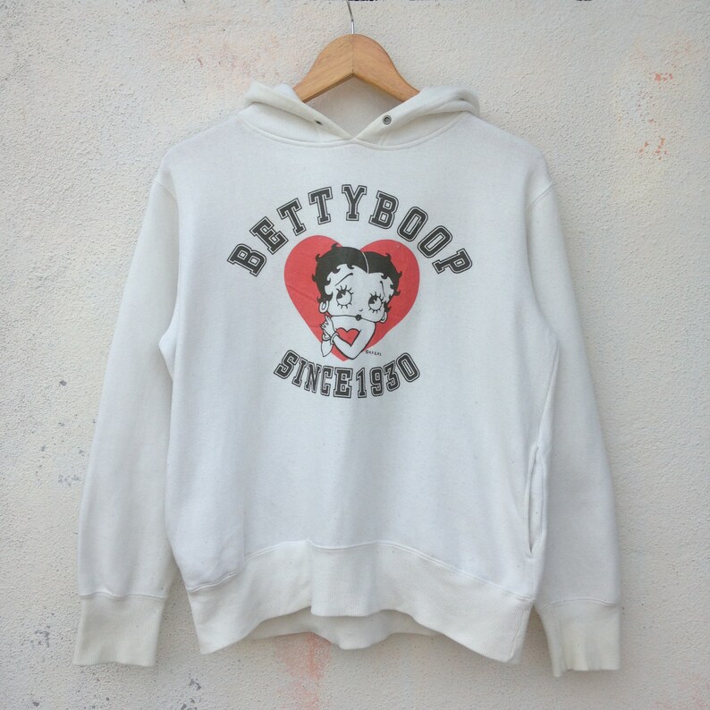 Betty Boop Cartoon Big Printed Vintage 90s White Hoodie