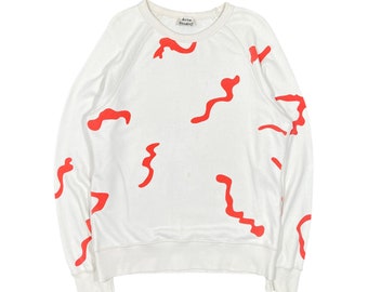 Acne Studios College Slogan PAW14 Sudadera de cuello redondo con estampado abstracto Beige Vintage 2000s Tamaño grande