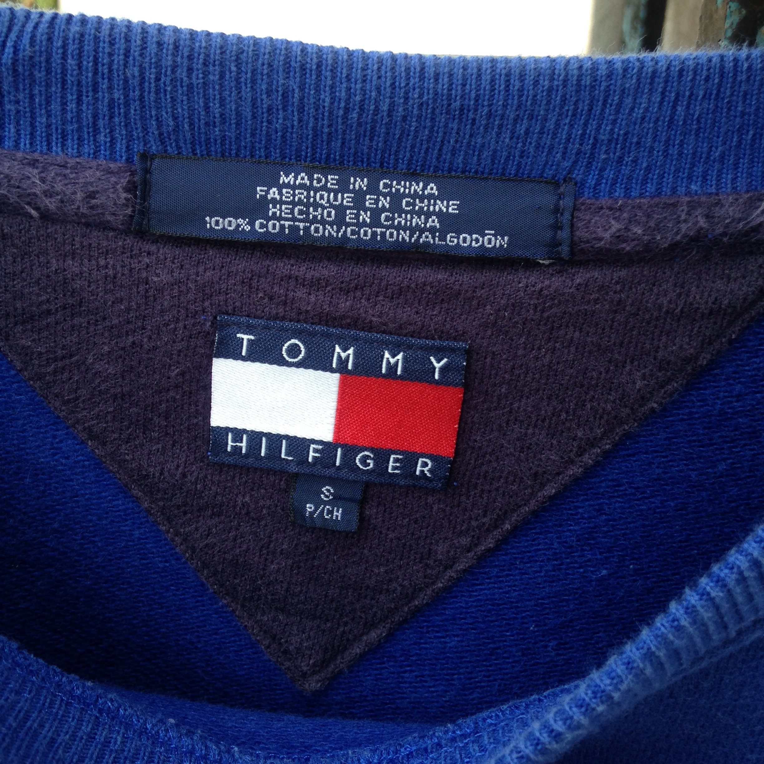 Tommy Hilfiger Embroidered Spellout Big Logo Blue Oversize Jumper ...