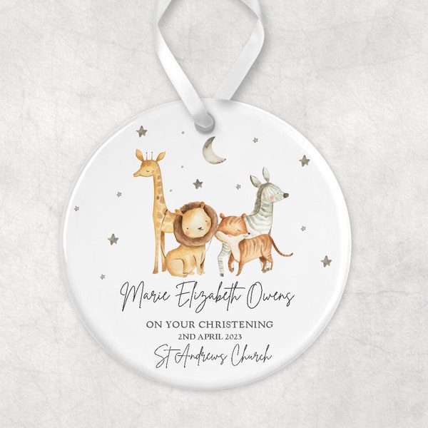 Personalised Christening Ornament - Jungle Animals I Christening Gifts, Keepsake, Personalised Christening Gifts For Boys, For Girls