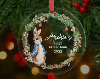 Gepersonaliseerde eerste kerst konijn decoratie - helder acryl I kerstbal, baby's eerste kerst, 1e, nieuwe baby, kerstbal