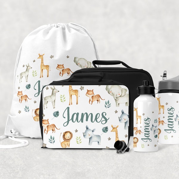 Personalised Back to School set - Safari | School Lunch Bag, Lunch Box, Back to School, Children's Name, Dinner, Kids, Girls, Boys