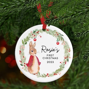 Personalised First Christmas Rabbit Decoration I First Christmas Bauble, Babys first Christmas, 1st Christmas, New Baby, Christmas Ornament