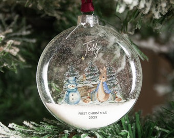 Décoration personnalisée premier Noël lapin - Décoration de Noël en verre I, premier Noël de bébé, 1er Noël, nouveau-né, boule de Noël