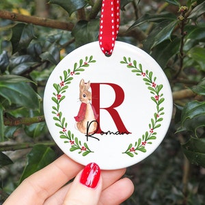 Personalised Christmas Rabbit Initial Decoration I Christmas Bauble, First Christmas, Name & Initial, Rabbit, Children, Christmas Bauble