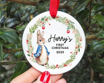 Personalisierte erste Weihnachten Kaninchen Dekoration I Weihnachtskugel, Babys erstes Weihnachten, 1
