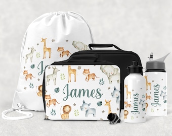 Personalised Back to School set - Safari | School Lunch Bag, Lunch Box, Back to School, Children's Name, Dinner, Kids, Girls, Boys