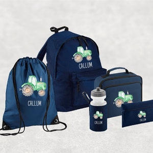 Personalised Back to School Set - Tractor I Custom Name, Boys Girls Toddler, Nursery Bag, Essential RuckSack Backpack, Water Bottle