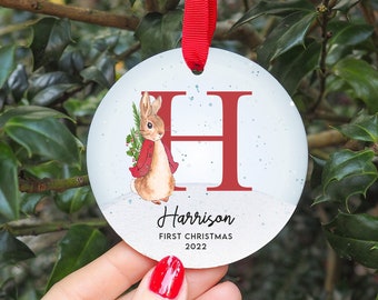 Personalised First Christmas Initial Rabbit Decoration I Christmas Bauble, Babys first Christmas, 1st Christmas, New Baby, Christmas Bauble