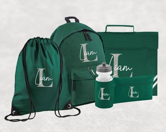 Conjunto personalizado de regreso a la escuela I Mochila con nombre personalizado para niños, niños y niñas, mochila esencial de regreso a la escuela, botella de agua, PE