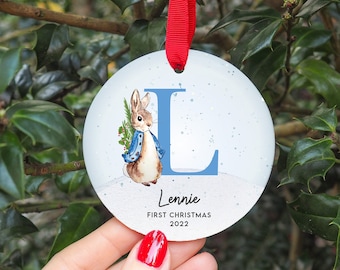 Personalised First Christmas Initial Rabbit Decoration I Christmas Bauble, Babys first Christmas, 1st Christmas, New Baby, Christmas Bauble