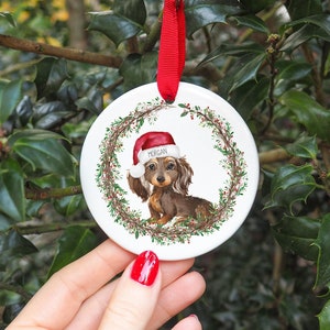 Personalised Long Haired Dachshund Christmas Decoration I Christmas Bauble, Puppys first christmas, New Puppy, Dog Gift, Dog Bauble, Sausage