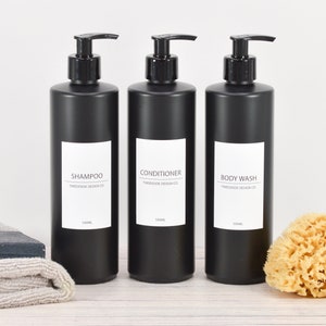 Mrs Hinch Inspired White Label Collection Reusable MATTE Black 500ml Pump Bottle I Toiletries, Shampoo, Body Wash, Minimalist, Hand
