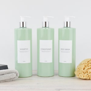 Mrs Hinch Inspired White Label Collection Reusable Sage Green 500ml Pump Bottle - Toiletries, Shampoo, Conditioner, Body Wash