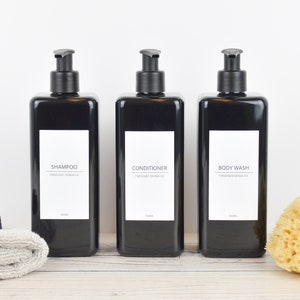 Mrs Hinch Inspired White Label Collection Reusable SQUARE Black 500ml Pump Bottles - Toiletries, Shampoo, Conditioner, Body Wash, Hand Wash