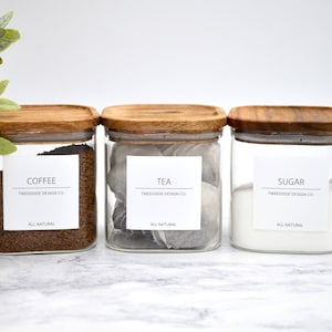 White Label Collection Reusable Eco Square Glass Jars with Acacia Wood Lids I  Pantry Goals, Organisation, Minimalist, Homeware, Glass Jar