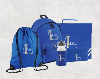 Conjunto personalizado de regreso a la escuela I Mochila con nombre personalizado para niños, niños y niñas, mochila esencial de regreso a la escuela, botella de agua, PE