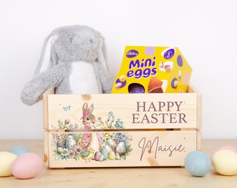 Personalised Wooden Easter Bunny Rabbit Crate I Wooden Easter Crate, Easter Gifts, Easter Basket Hamper, Easter Rabbit Crate, Egg Hunt, W