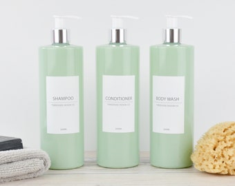 Mrs Hinch Inspired White Label Collection Reusable Sage Green 500ml Pump Bottle - Toiletries, Shampoo, Conditioner, Body Wash