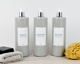 Mrs Hinch Inspired White Label Collection Reusable Grey 500ml Pump Bottle - Toiletries, Shampoo, Conditioner, Body Wash