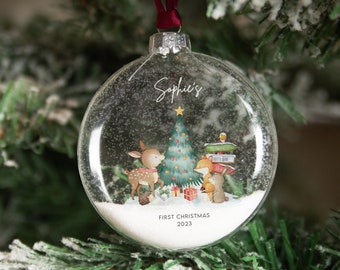 Personalised First Christmas Woodland Animals Decoration - Glass I Christmas Ornament, Baby first Christmas, 1st Christmas, New Baby, Bauble