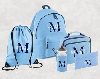 Conjunto personalizado de regreso a la escuela I Mochila con nombre personalizado para niños, niños y niñas, mochila esencial de regreso a la escuela, botella de agua, PE