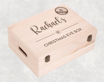 Personalised Natural Engraved Wooden Christmas Eve Box I Wooden Christmas Eve Box, Traditional Rustic Engraved, Christmas Crate, Kid Gift