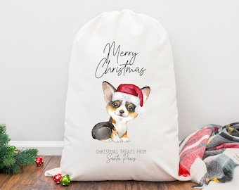 Personalised Corgi Christmas Treat Bag/Stocking I Santa Sack, Dog Christmas Treat Bag, Gift, Sheepdog, Corgi Dog, Fur Baby, New Puppy