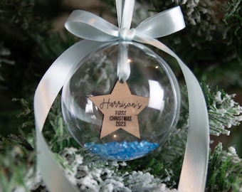 Personalised First Christmas Engraved Charm Bauble - Acrylic I Christmas Bauble, Baby first Christmas, 1st Christmas, New Baby, Bauble