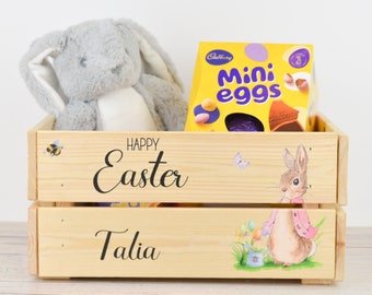Personalised Wooden Easter Bunny Rabbit Crate I Wooden Easter Crate, Easter Gifts, Easter Basket Hamper, Easter Rabbit Crate, Egg Hunt, W