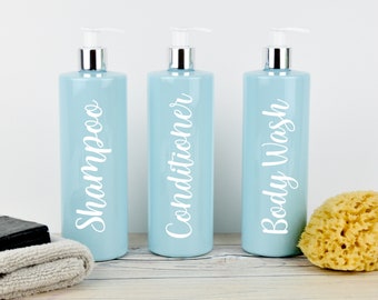 Mrs Hinch Inspired Reusable Light Blue 500ml Pump Bottles - Toiletries, Shampoo, Conditioner, Body Wash